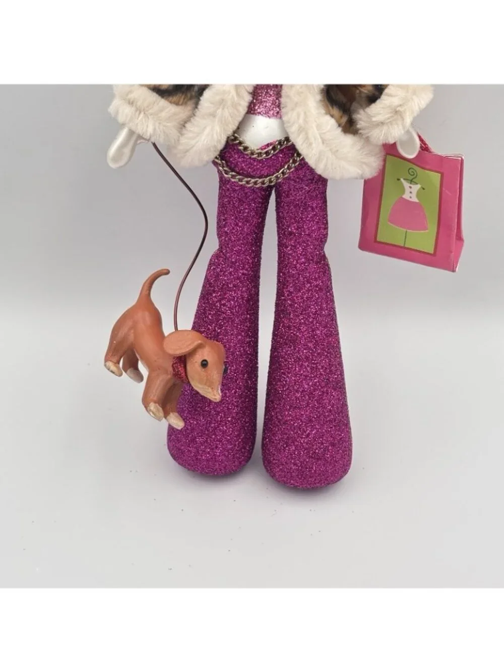 De Carlini Lady Shopper Dog Blown Glass Christmas Ornament Ladies Elegance 7”